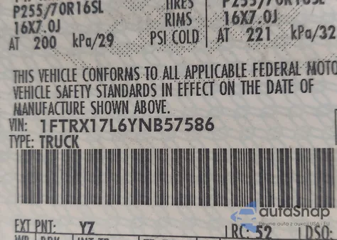 2000 Ford F150 из США, поврежденный, VIN 1FTRX17L6YNB57586